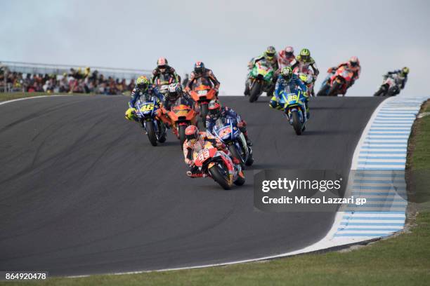 Marc Marquez of Spain and Repsol Honda Team leads the field during the MotoGP race during the 2017 MotoGP of Australia at Phillip Island Grand Prix...