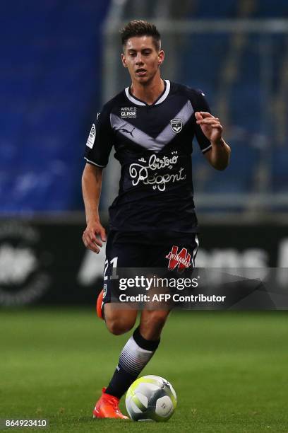 Bordeaux's French defender Theo Pellenard controls the ball during the French L1 football match between Amiens and Bordeaux on October 21 at the...