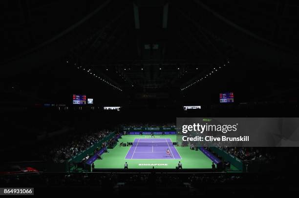 General view in the singles match between Karolina Pliskova of Czech Republic and Venus Williams of the United States during day 1 of the BNP Paribas...