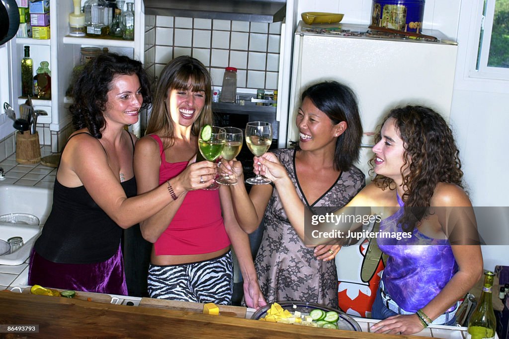 Women toasting wine