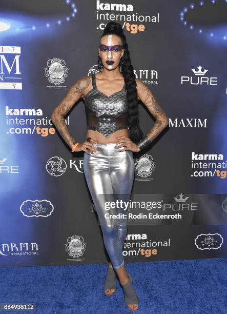 Azmarie Livingston arrives at the 2017 MAXIM Halloween Party at LA Center Studios on October 21, 2017 in Los Angeles, California.