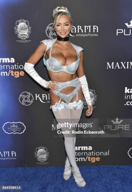 Lindsey Pelas arrives at the 2017 MAXIM Halloween Party at LA Center Studios on October 21, 2017 in Los Angeles, California.