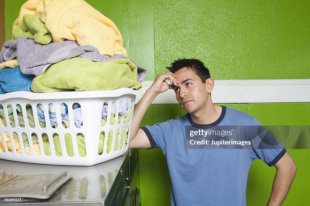 Man with laundry basket