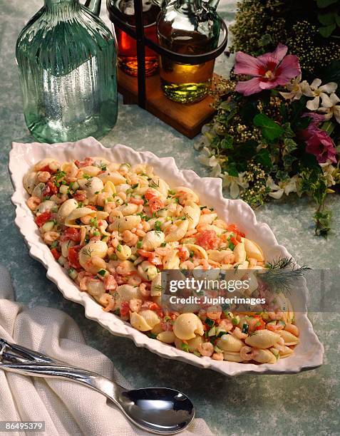 seafood pasta salad - pasta salad stock pictures, royalty-free photos & images