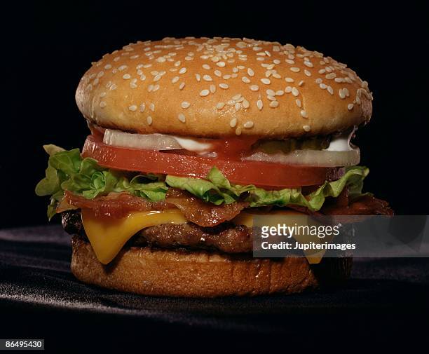 bacon cheeseburger - slippery stock pictures, royalty-free photos & images