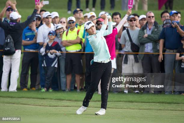 Lydia Ko of New Zealand hits a shot on the 16th hole during day four of Swinging Skirts LPGA Taiwan Championship on October 22, 2017 in Taipei,...