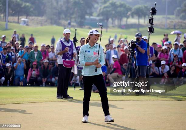 Lydia Ko of New Zealand reacts on the 18th green during day four of Swinging Skirts LPGA Taiwan Championship on October 22, 2017 in Taipei, Taiwan.