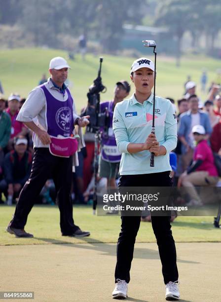 Lydia Ko of New Zealand reacts on the 18th green during day four of Swinging Skirts LPGA Taiwan Championship on October 22, 2017 in Taipei, Taiwan.