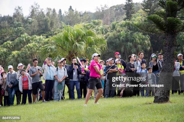 Yani Tseng of Chinese Taipei hits a shot out of the rough on the 16th hole during day four of Swinging Skirts LPGA Taiwan Championship on October 22,...