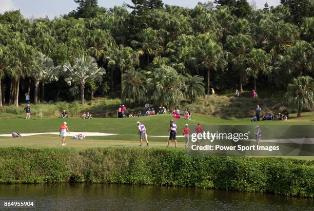 Cristie Kerr of the United States, Chella Choi of South Korea and Carlota Ciganda of Spain walk on the 15th green during day four of Swinging Skirts...