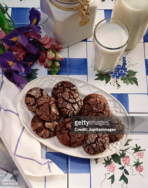 chocolate cookies and milk - chocolate milk bottle stock pictures, royalty-free photos & images