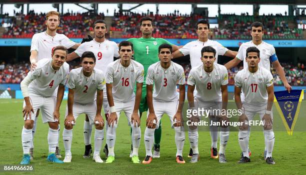 The Iran team line up for a team picture during the FIFA U-17 World Cup India 2017 Quarter Final match between Spain and Iran at Jawaharlal Nehru...