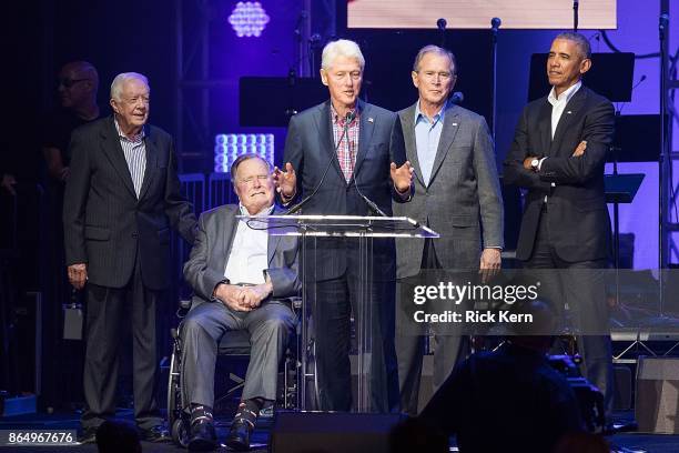 Former United States Presidents Jimmy Carter, George H.W. Bush, Bill Clinton, George W. Bush, and Barack Obama address the audience during the 'Deep...