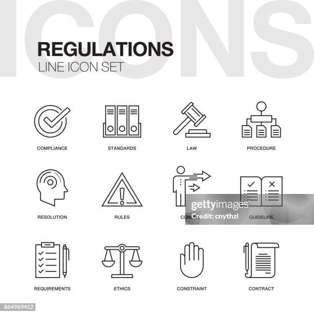 regulations line icons - lawsuit stock illustrations