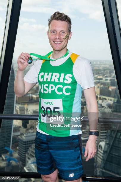 Chris Harper takes part in the Gherkin Challenge for the NSPCC at The Gherkin on October 22, 2017 in London, England.