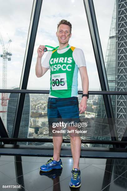 Chris Harper takes part in the Gherkin Challenge for the NSPCC at The Gherkin on October 22, 2017 in London, England.