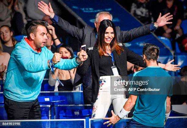 Bosnia-Herzegovina's Damir Dzumhur celebrates after winning the final tennis match against Lithuania's Ricardas Berankis during the Kremlin Cup...