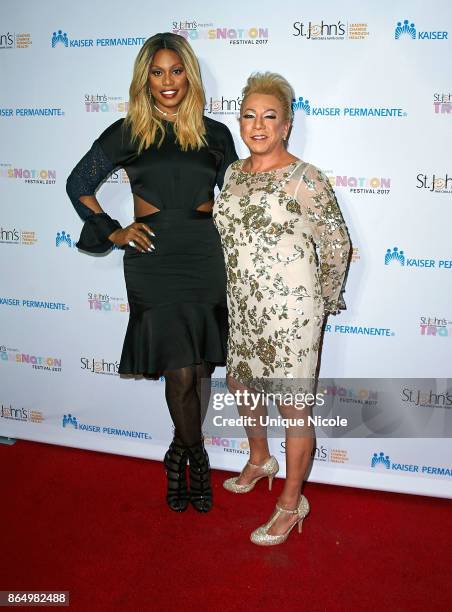 Activists Laverne Cox and Bamby Salcedo attend the 2nd Annual TransNation Festival Closing Gala "Eleganza" at Cicada on October 21, 2017 in Los...