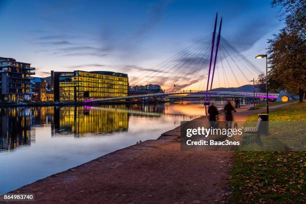 autumn evening in drammen city, norway - norway city stock pictures, royalty-free photos & images