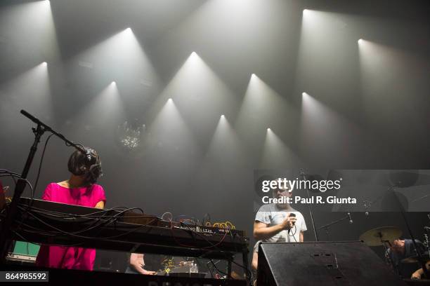 Nancy Whang and James Murphy of LCD Soundsystem perform on stage at the Coca-Cola Roxy on October 21, 2017 in Atlanta, Georgia.