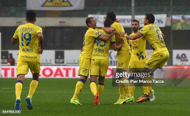 Inglese Roberto of AC Chievo Verona celebrates with his teamates his second goal during the Serie A match between AC Chievo Verona and Hellas Verona...