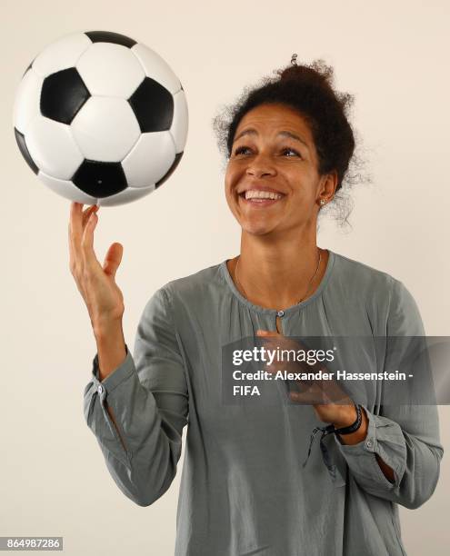 Celia Sasic of Germany poses prior to The Best FIFA Football Awards at The May Fair Hotel on October 22, 2017 in London, England.