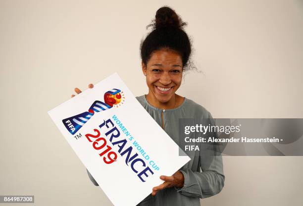 Celia Sasic of Germany poses prior to The Best FIFA Football Awards at The May Fair Hotel on October 22, 2017 in London, England.