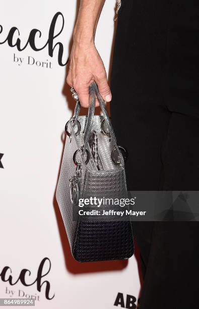 Personality/actress Kyle Richards, handbag, ring detail, at the Dorit Kemsley Hosts Preview Event For Beverly Beach By Dorit at the Trunk Club on...