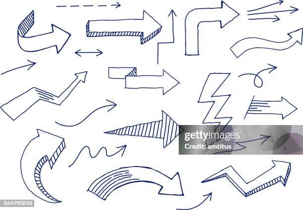 illustrazioni stock, clip art, cartoni animati e icone di tendenza di frecce fatte a mano - segnale di direzione obbligatoria