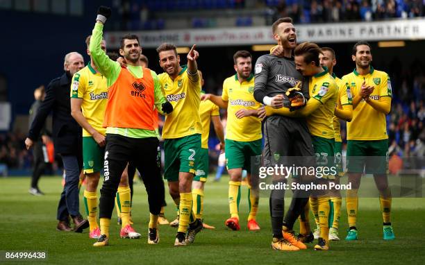 Norwich City players celebrate victory after the Sky Bet Championship match between Ipswich Town and Norwich City at Portman Road on October 22, 2017...