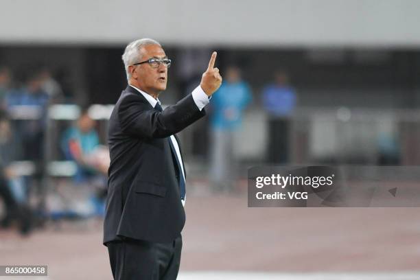Manager Gregorio Manzano of Guizhou Hengfeng looks on during the 2017 Chinese Football Association Super League 28th round match between Guangzhou...