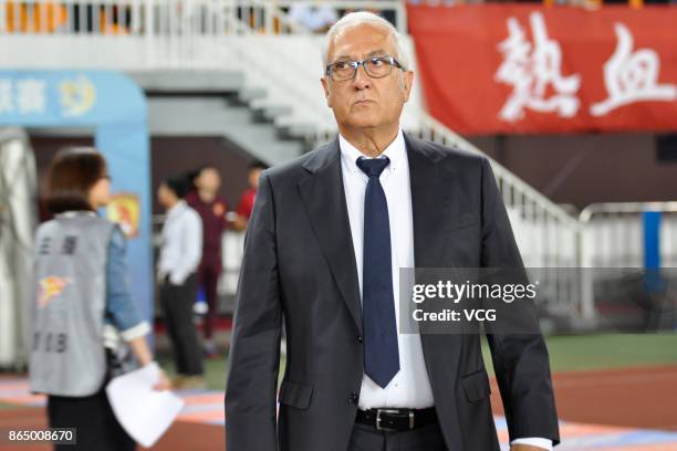 Manager Gregorio Manzano of Guizhou Hengfeng looks on during the 2017 Chinese Football Association Super League 28th round match between Guangzhou...