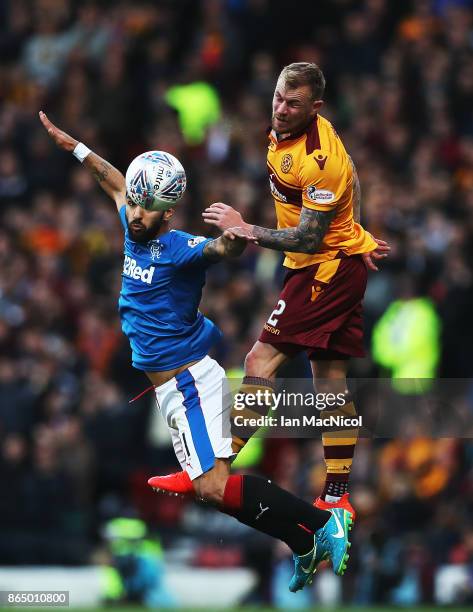 Fabio Cardoso of Rangers vies with Richard Tait of Motherwell during the Betfred League Cup Semi Final between Rangers and Motherwell at Hampden Park...