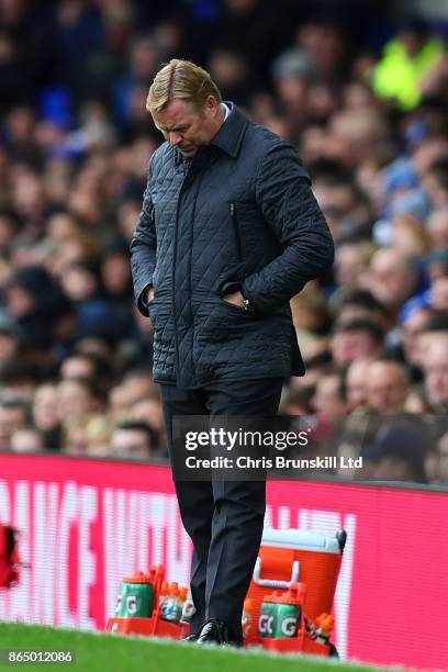 Everton manager Ronald Koeman looks dejected during the Premier League match between Everton and Arsenal at Goodison Park on October 22, 2017 in...