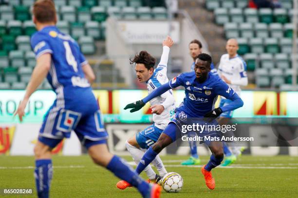 Peter Wilson of GIF Sundsvall and David Moberg Karlsson of IFK Norrkoping during the Allsvenskan match between GIF Sundsvall and IFK Norrkoping at...