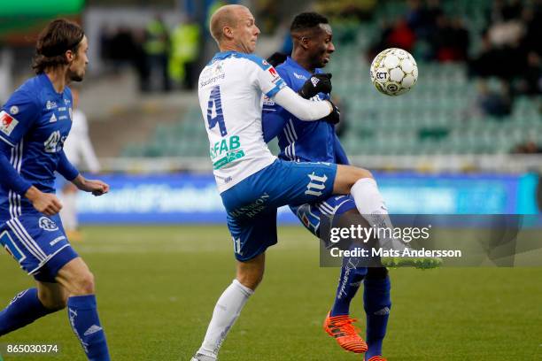 Peter Wilson of GIF Sundsvall and Andreas Johansson of IFK Norrkoping during the Allsvenskan match between GIF Sundsvall and IFK Norrkoping at...