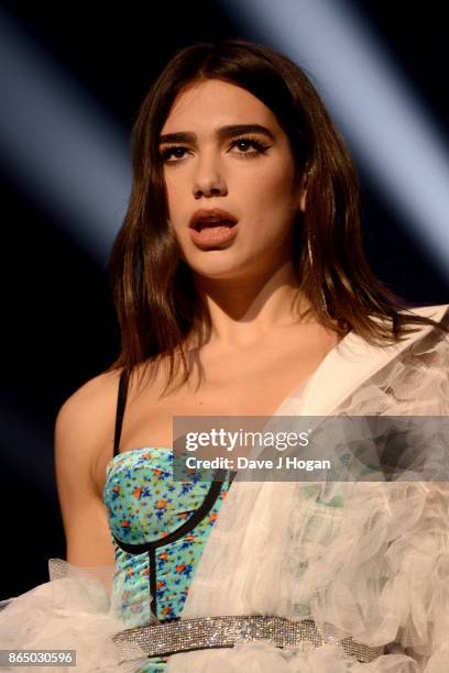 Dua Lipa performs on stage at the BBC Radio 1 Teen Awards 2017 at Wembley Arena on October 22, 2017 in London, England.