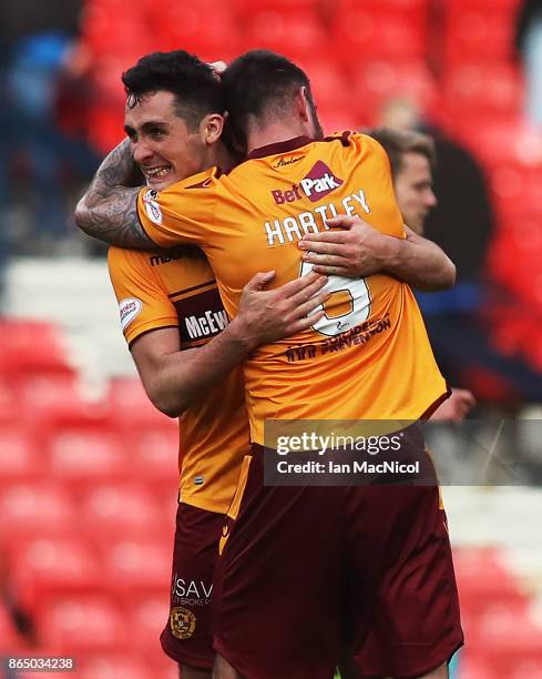 Peter Hartley and Carl McHugh of Motherwell reacts at full time during the Betfred League Cup Semi Final between Rangers and Motherwell at Hampden...