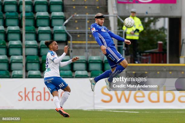 Marcus Danielsson of GIF Sundsvall and Andreas Blomqvist of IFK Norrkoping during the Allsvenskan match between GIF Sundsvall and IFK Norrkoping at...
