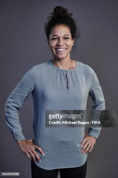 Celia Sasic of Germany poses prior to The Best FIFA Football Awards at The May Fair Hotel on October 22, 2017 in London, England.
