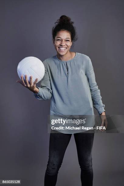 Celia Sasic of Germany poses prior to The Best FIFA Football Awards at The May Fair Hotel on October 22, 2017 in London, England.