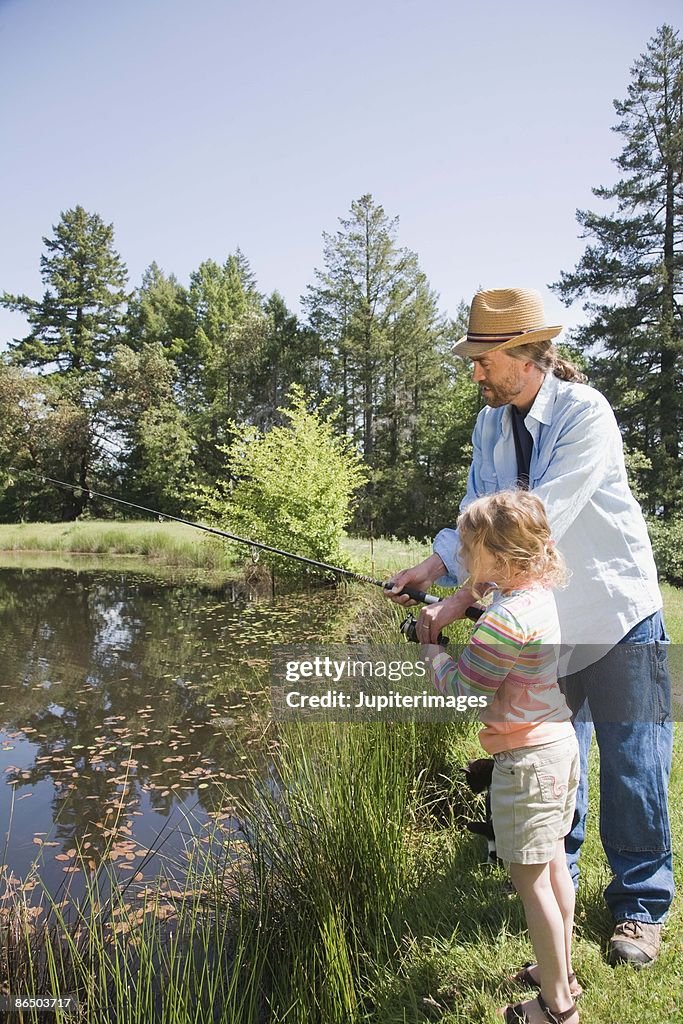 Father and daughter fishing