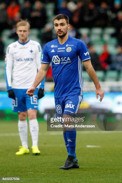 Carlos Moros Gracia of GIF Sundsvall during the Allsvenskan match between GIF Sundsvall and IFK Norrkoping at Idrottsparken on October 22, 2017 in...