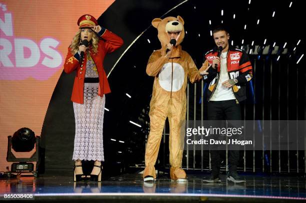 Rita Ora, Nick Grimshaw and Liam Payne speak on stage at the BBC Radio 1 Teen Awards 2017 at Wembley Arena on October 22, 2017 in London, England.