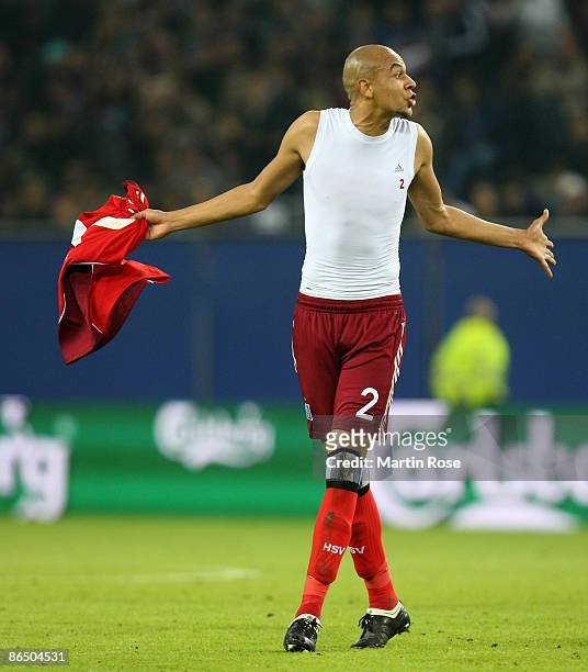 Alex Silva of Hamburg reacts during the UEFA Cup Semi Final second leg match between Hamburger SV and SV Werder Bremen at the HSH Nordbank Arena on...