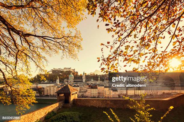 historic old town of salzburg austria sun down - salzburg stock pictures, royalty-free photos & images