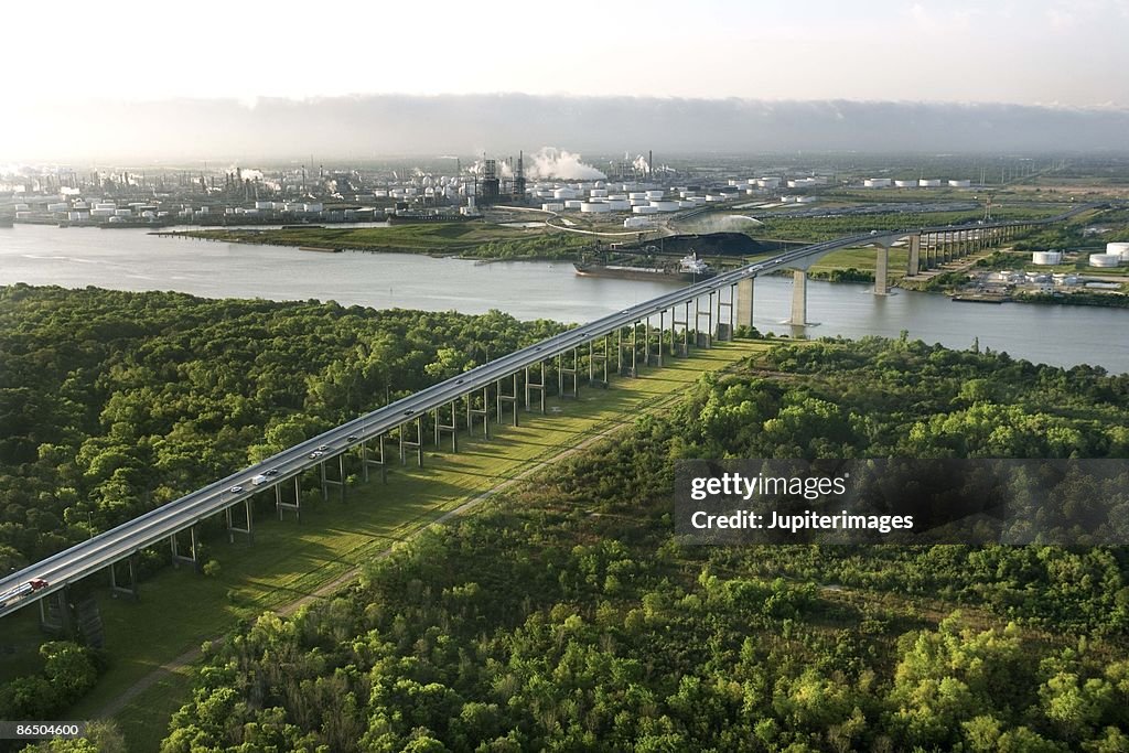 High angle view of bridge in Houston, Texas