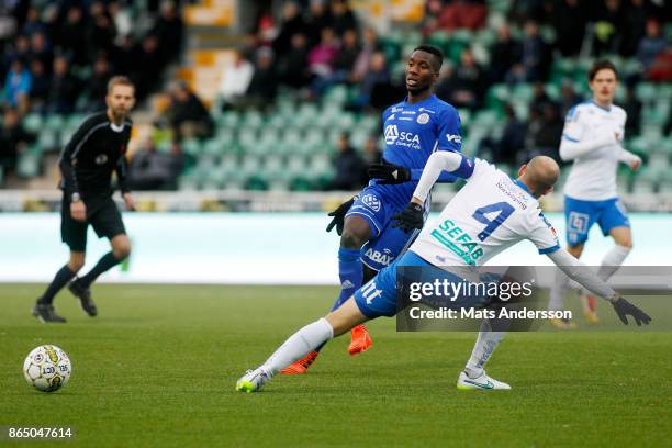 Peter Wilson of GIF Sundsvall and Andreas Johansson of IFK Norrkoping during the Allsvenskan match between GIF Sundsvall and IFK Norrkoping at...