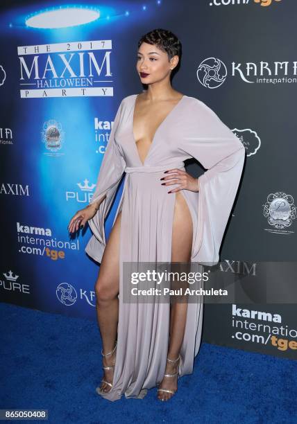 Social Media Personality / DJ Tori Hughes attends the 2017 Maxim Halloween party at Los Angeles Center Studios on October 21, 2017 in Los Angeles,...