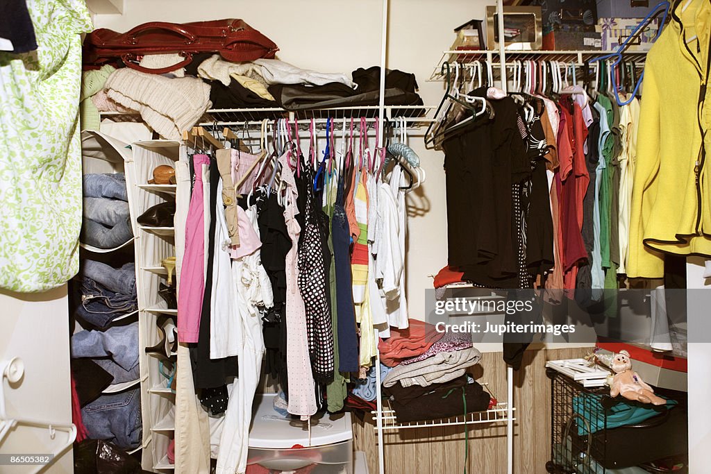 Clothes in woman's closet